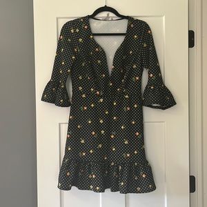 Fitted ASOS dress with polka dots and floral pattern. NWT